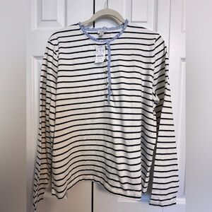 J. Crew Navy and White Striped Top with Blue Trim